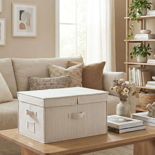 StorageWorks Large Decorative Storage Boxes with Lids, Khaki&Beige Stripes - Image 7