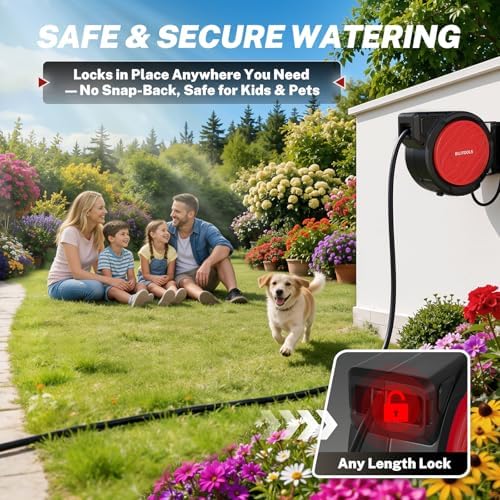 BILITOOLS Retractable Garden Water Hose Reel, 1/2" x 50 ft Wall Mount - Image 4