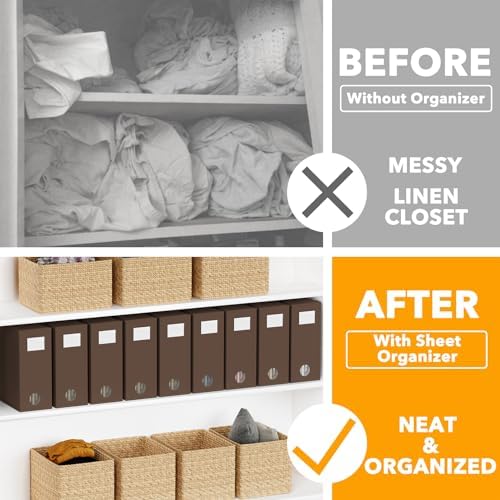 SpaceAid 9 Pack Bed Sheet Organizers and Storage, Foldable Sheet Organizer with Window for Linen Closet, Set Folder Keeper for Queen & King Size Bedding Storage (Brown) - Image 2
