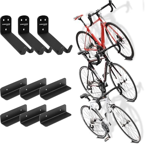 Venzo Bike Bicycle Cycling Pedal Wall Mount Indoor Storage Hanger Stand - Hook Rack Holder - with Tire Brackets - Great for Garage and Shed (3) by Venzo