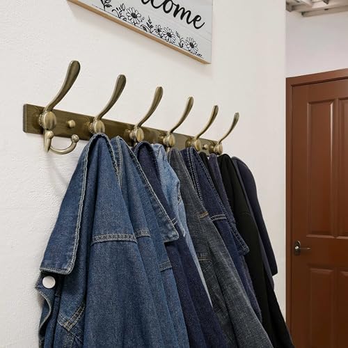 Dseap Coat Rack Wall Mount 24 Inch, Heavy Duty 12-Gauge Base vs Flimsy 1mm, Double-Thick Solid Anti-Snap Hooks, Stainless Steel 6-Hook Hanger Organizer for Clothes Hat Closet Entryway, Bronze - Image 5