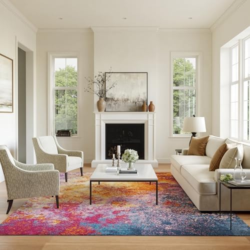 Nourison Home Passion Sunburst 8' x 10' Area-Rug, Modern, Abstract, Easy-Cleaning, Non Shedding, Bed Room, Living Room, Dining Room, Kitchen by NourisonHome