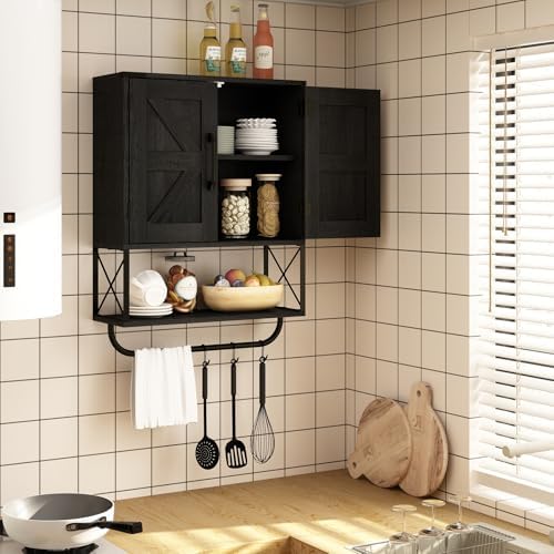 RUSTOWN Farmhouse Medicine Cabinet with 2 Barn Door & Towel Bar Rack - Image 7