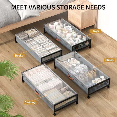 Under Bed Storage Containers with Wheels Large Underbed Shoes Blankets Clothes Toy Storage Drawers for College Dorms Bedrooms Nursery Rooms Organization (Grey 2 Pack, 7.5in height(36"x16.6"x7.48")) - Image 6