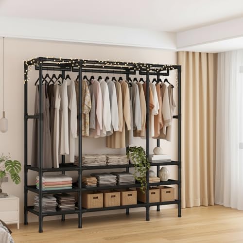Portable Closet with Cover 43.3"x17.7"x65.7" Wardrobe Closet Black - Image 4