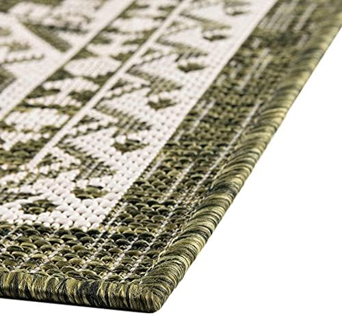 Rugs.com Outdoor Aztec Collection Rug – 8' x 11' Green Flatweave Rug Perfect for Living Rooms, Large Dining Rooms, Open Floorplans - Image 5