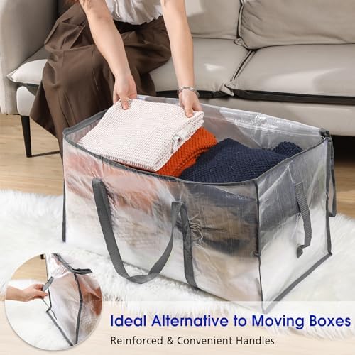 Aliceset 12-Pack Clear Moving Bags 90.84L Heavy Duty Extra Large Storage Totes with Reinforced Handles & Zippers, for Moving, College Dorm, Traveling(Gray) - Image 4