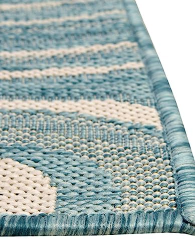 Unique Loom Outdoor Modern Collection Area Rug - Pool (4' 1" x 6' 1" Rectangle, Light Aqua/ Blue) - Image 5