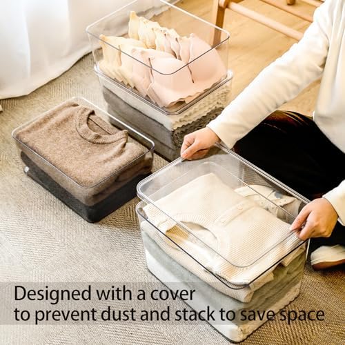 Lidded Plastic Storage Bins Set Clear Desk Basket Box Organizer Kitchen Container Clothes Laundry Closet Cabinet Shelf, Organization and Storage for Shelves Office Bathroom(clear 3XL+2M) - Image 3
