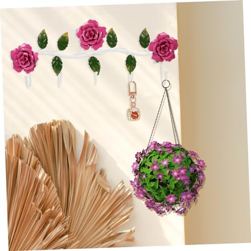 Hemoton Rose Flower Wrought Iron Coat Hooks 19.7 Inch Decorative Wall Rack for Hanging Coats Bags Towels Entryway Bathroom Organizer - Image 2
