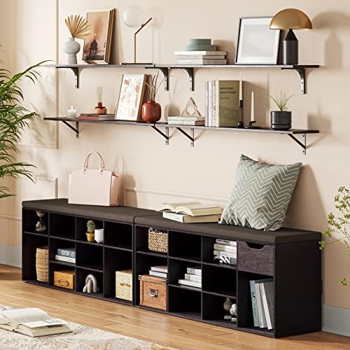 DINZI LVJ Long Wall Shelves, 39.4Inch Wooden Wall Mounted Shelves, Set of 2 - Image 2
