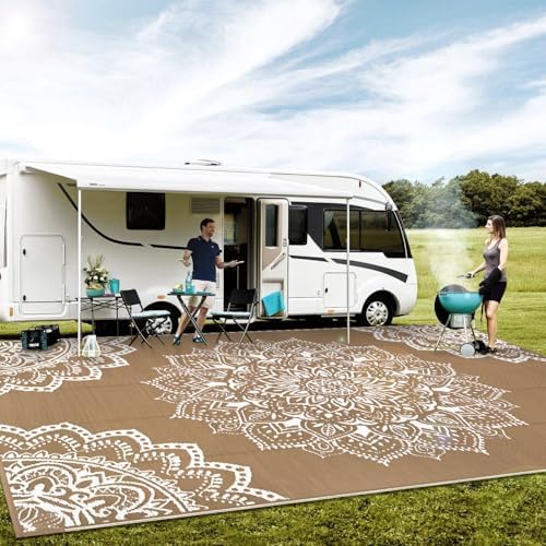 Yamaziot Outdoor Rug 9' x 18', Waterproof Reversible Plastic Straw Rug, Large Outdoor Rugs Mats RV, Picnic, Backyard, Balcony, Porch, Beach, Brown - Image 7