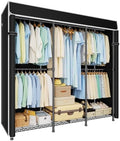 ULIFHOME E14C Heavy Duty Closet Organizer System，Freestanding Clothing Racks for Hanging Clothes，Adjustable Garment Rack 58" W × 16" D × 77" H Hold 860 lbs，Black Rack with Black Dustproof Cover by UlifHome