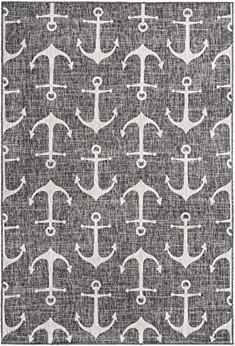 Unique Loom Outdoor Coastal Collection Area Rug - Ahoy (6' 1" x 9' Rectangle, Charcoal/ Ivory) - Image 3