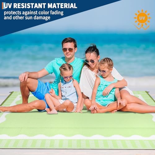 Garvee 8x10 Outdoor Rug, Scalloped Border Waterproof Camping Rugs, Green - Image 6