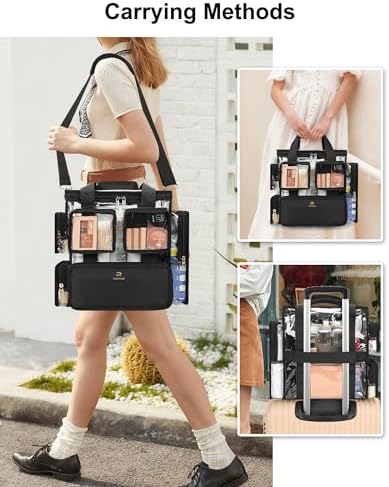 Relavel Large Clear Makeup Bags, Professional Makeup Artist Kit Set Bag with Removable Dividers, Travel Cosmetic Organizer Hairstylist Traveling Bag Transparent PVC Work Tote Bag Duffle Bag for Women - Image 4