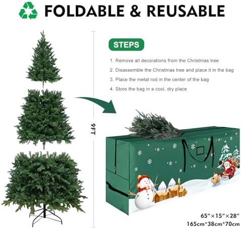 Christmas Tree Storage Bag - Fits Up 9 Ft Tall Artificial Trees, Durable 600D Oxford Green - Image 4