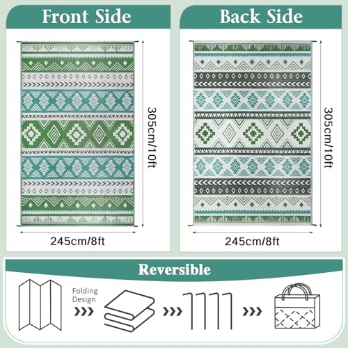 famibay Outdoor Rug Reversible Portable Plastic Straw Camping Rugs, Large Waterproof Outdoor Area Rugs for Patio, RV, Backyard, Deck, Balcony, Picnic, Beach 8x10 Blue - Image 2