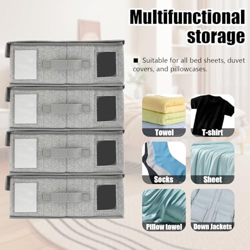 8 Pack Bed Sheet Organizers Set,King/Queen Size Sheet Storage Organizer with Window and Label, Foldable & Dustproof Bed Sheet Organizer for Linen Closet for Bedsheets Summer Blankets & Sheet - Image 3