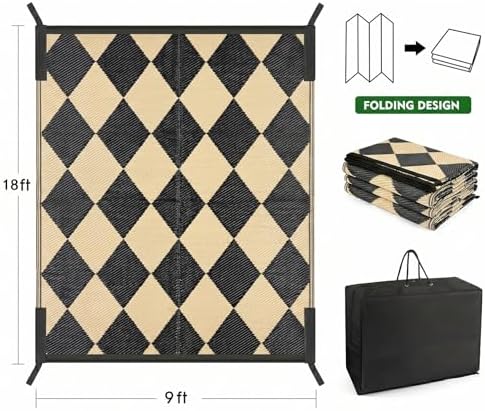 fifame 9x18 Outdoor Rug, Plastic Woven Patio Mat, Waterproof RV Camping Rug - Image 2