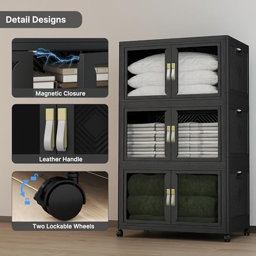 816QT Stackable Storage Bins with Lids, 204Gal Foldable Storage Cabinets - Image 3