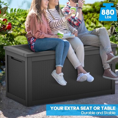 Outdoor Storage Box, 320 Gallon Lockable Resin Deck Box Large Waterproof, Patio Storage Bin for Furniture Cushion, Garden Tools and Pool Accessories, UV-Resistant Bench for Outside, Black - Image 6