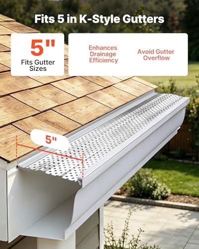 VEVOR Gutter Guard, 5 inch Aluminum Gutter Cover Heavy-Duty, 32ft Length Protection Cover for Leaf & Debris, 0.02 in Thickness Mill Finish, Easy DIY Install, Fast Drainage, Screws Included, 8 PCS - Image 4