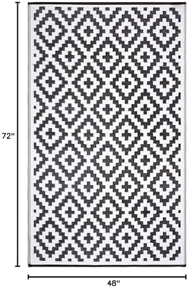 FH Home Outdoor Rug - Waterproof, Fade Resistant, Reversible - Premium Recycled Plastic - Geometric - Patio, Deck, Porch, Balcony, Laundry Room - Aztec - Black & White Crease Free - 4 x 6 ft - Image 2