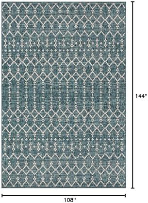 Eyely Moroccan Textured Weave Area Rug 9X12 Teal/Gray, Indoor Outdoor Rug - Image 2