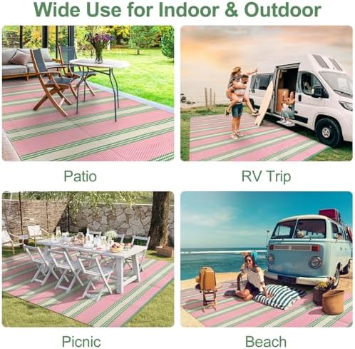 Lahome Striped Outdoor Rug 8x10 Patio Waterproof, Pink Outdoor Patio Rug - Image 5