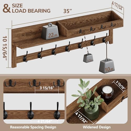 AMBIRD Coat Rack Wall Mount, 35 inch Large Wall Hooks with Shelf, Entryway Shelf with 7 Dual Coat Hooks 4 Key Hooks Mail Organizer, Wooden Coat Hanger and Key Holder Wall Mount - Image 5