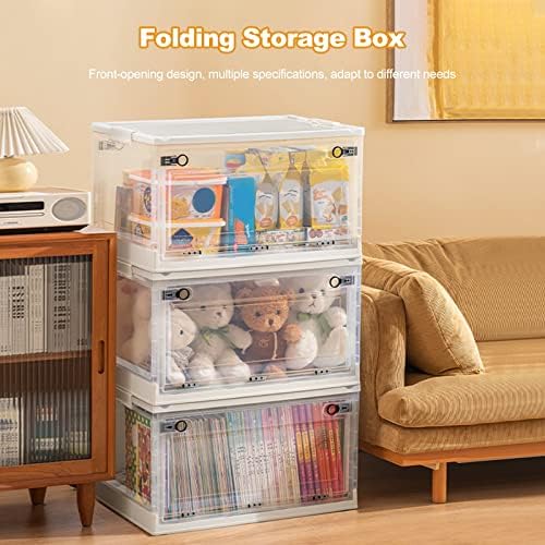 Ergocar Foldable Storage Boxes, Large Plastic Storage Boxes with Lid, Stackable Organiser, Wardrobe Storage Organiser, Grocery Storage, for Bedroom, Wardrobe, Office, Garage - Image 2