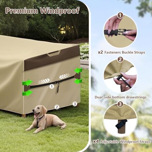 RICHIE Outdoor Patio Furniture Cover - Heavy Duty Waterproof 600D Tough Canvas Protector for Rectangular Table Cover, All-Season Dining Table and Chair Covers (96L x 44W x 28H Inch) - Image 3