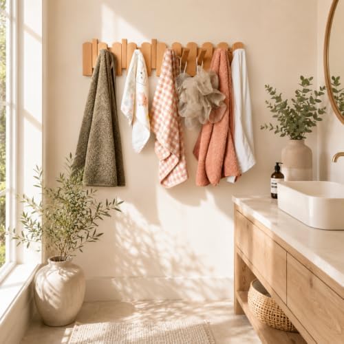 Coat Hanger Wall Mount, Solid Beech Wooden Hooks, Natural, 10 Hooks - Image 4