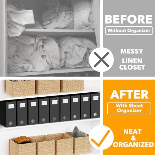 SpaceAid 9 Pack Bed Sheet Organizers and Storage, Foldable Sheet Organizer with Window for Linen Closet, Set Folder Keeper for Queen & King Size Bedding Storage (Black) - Image 2