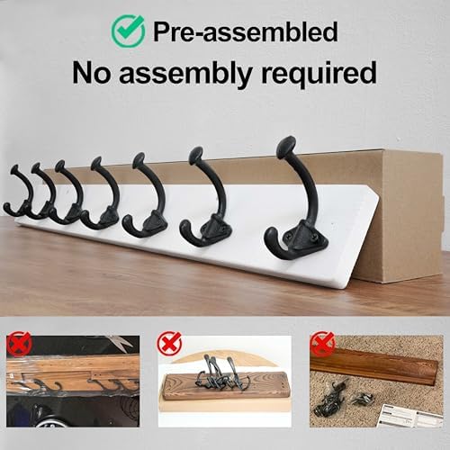 WEBI Rustic Coat Rack Wall Mount,30" Long 7 Cast Iron Coat Hooks Wall Mounted,Heavy Duty Farmhouse Wood Coat Hanger Wall Vintage Hooks for Hanging Jacket,Clothes,Backpack,Black on White,2 Packs - Image 5