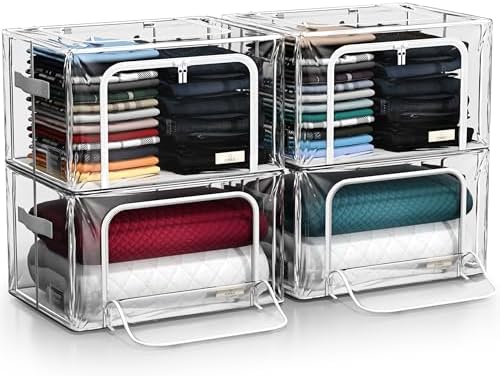 Sorbus Clear Foldable Storage Bins with Metal Frame (Medium, 4 Pack) by Sorbus