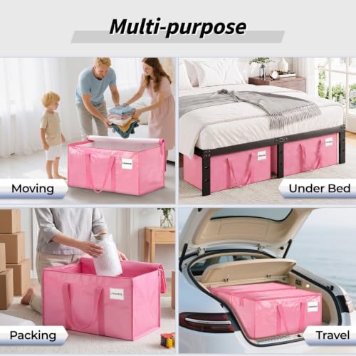 8 Pack Extra Large Clothes Storage Bins with Lids, Moving Bags, Pink - Image 6