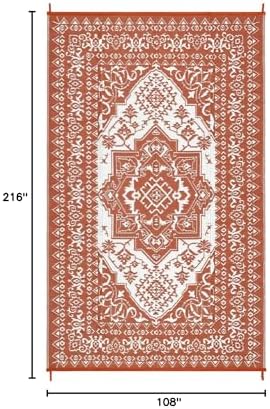 Outdoor Plastic Straw Rug 9x18 Large Vintage Medallion Waterproof Rug for Patio Outside Floor Mat Lightweight Reversible Outdoor Rugs for RV Beach Camping Backyard Deck Picnic, Orange - Image 2