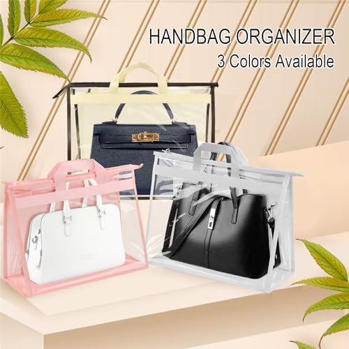 Vercord Clear PVC Handbag Dust-Free Cover Moistureproof Purse Storage Bag Organizer with Handle Zipper Space-Save Holder for Closet Pink XXL 3Pcs - Image 7