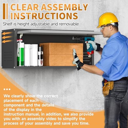 Metal Garage Wall Cabinet with Up-Flip Door,Wall-Mounted Steel Storage Cabinet, Float Tool Cabinet with Pegboard,Upper Cabinet for Kitchen,Garage,Workshop,Warehouse(13.8" H,Black&Gray) - Image 6