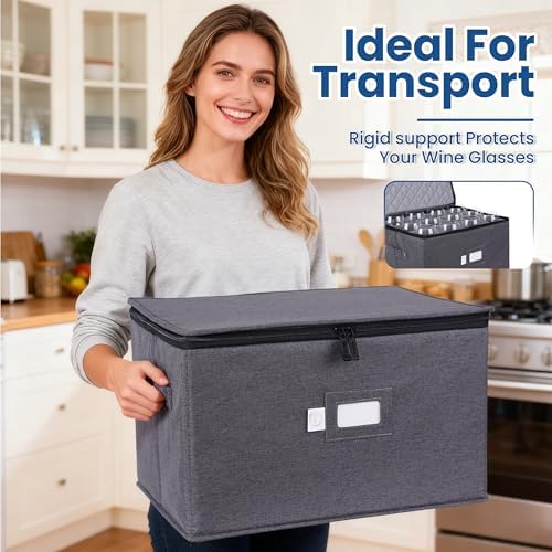 Luxula 2-Pack 11'' Tall Wine Glass Storage Boxes for 24 Glasses Dual Zipper - Image 6