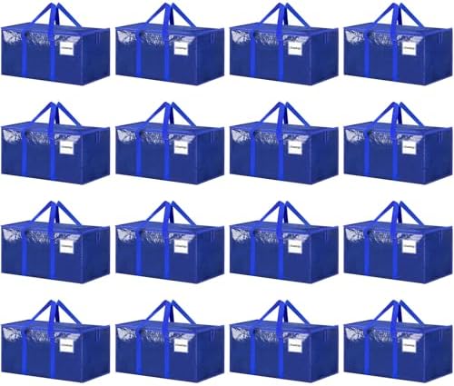 16 Pack Extra Large Clothes Storage Bins with Lids, Moving Bags, Blue by ukeetap