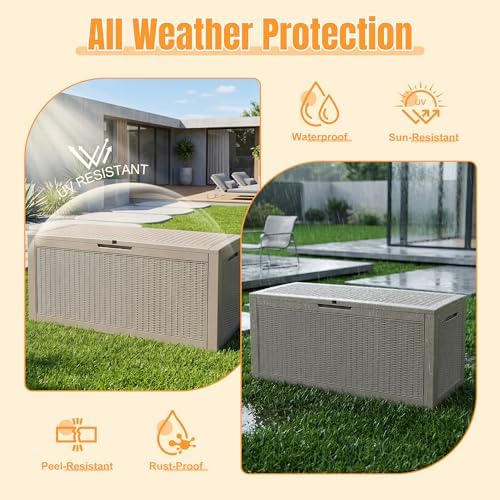 Outdoor Storage Box, 160 Gallon Waterproof Resin Deck Box with Support Rod - Image 2