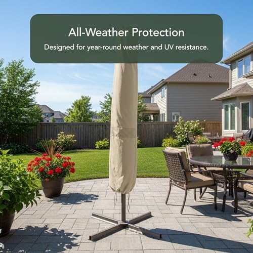Covermates Elite Outdoor Offset Umbrella Cover – 10-13' Diameter, Khaki - Image 3