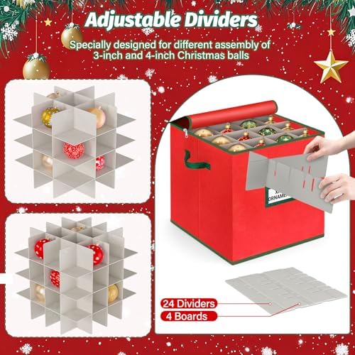 StorageRight Christmas Tree Bag & Ornament Storage Box 2Pcs Set, Waterproof 9 Ft Tree Storage & 64-Compartment Organizer with Dividers, Tag Pockets & Handles, Heavy-Duty Xmas Decor Containers, Red - Image 5