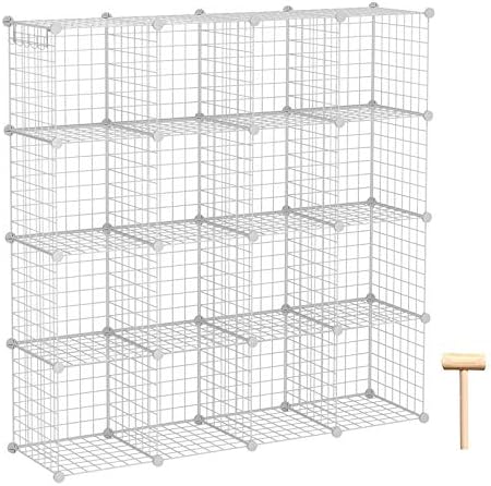 C&AHOME Wire Cube Storage, 16-Cube Organizer Metal C Grids Storage, White by CAHOME