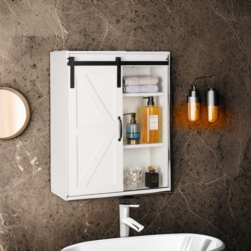RUSTOWN Farmhouse Bathroom Wall Cabinet with Sliding Barn Door - Image 5