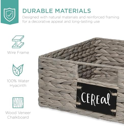Best Choice Products Set of 4 13x12in Water Hyacinth Pantry Baskets, Woven Organizers w/Chalkboard Label, Chalk Marker - Gray - Image 5