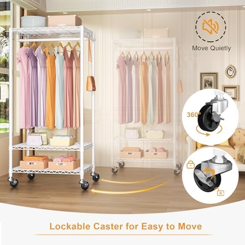 FUTASSI Rolling Clothes Rack, Clothing Racks for Hanging Clothes, White - Image 3